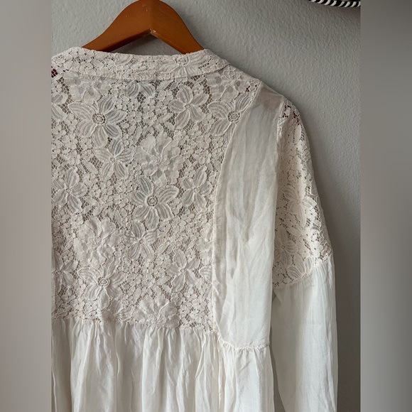 Tendenze Italian Silk and Lace Sheer Flowy Layered Blouse Cream Women Large - Picture 11 of 13